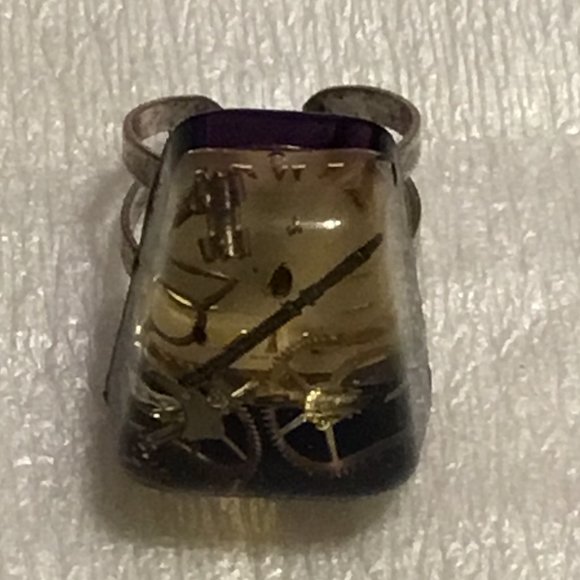 Vintage Lucite clear plastic steampunk fashion watch parts ring - Picture 12 of 16